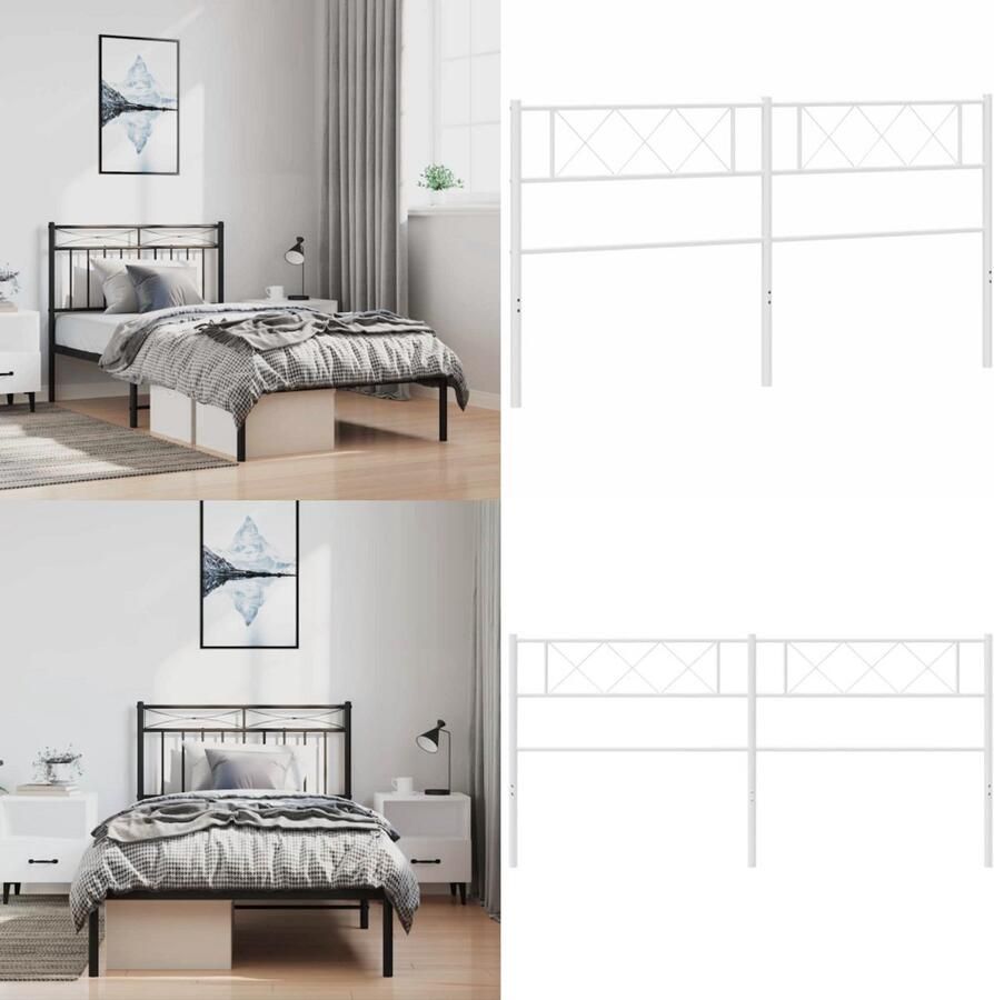 VidaXL Hoofdbord 193 cm metaal wit Hoofdbord Hoofdborden Hoofdeinde Metalen Hoofdbord