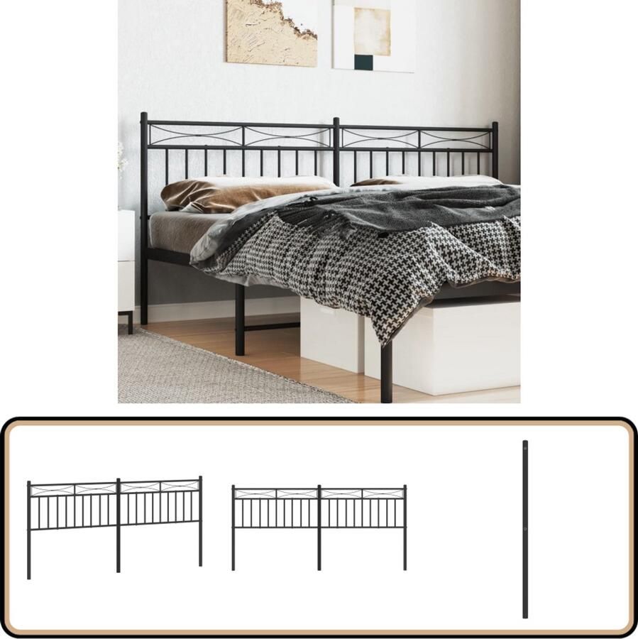 VidaXL Hoofdbord 193 cm metaal zwart Hoofdbord Hoofdbekleding Beddecoratie Staal Hoofdbord Zwart Hoofdbord Modern Hoofdbord Elegant Hoofdbord Comfortabel Hoofdbord