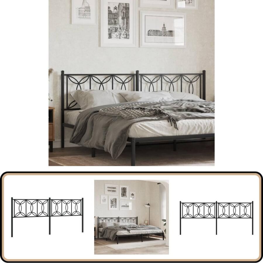 The Living Store Hoofdbord Metaal 198 x 90 cm Zwart Hoofdbord Hoofddekking Beddecoratie Metalen Hoofdbord Zwart Hoofdbord