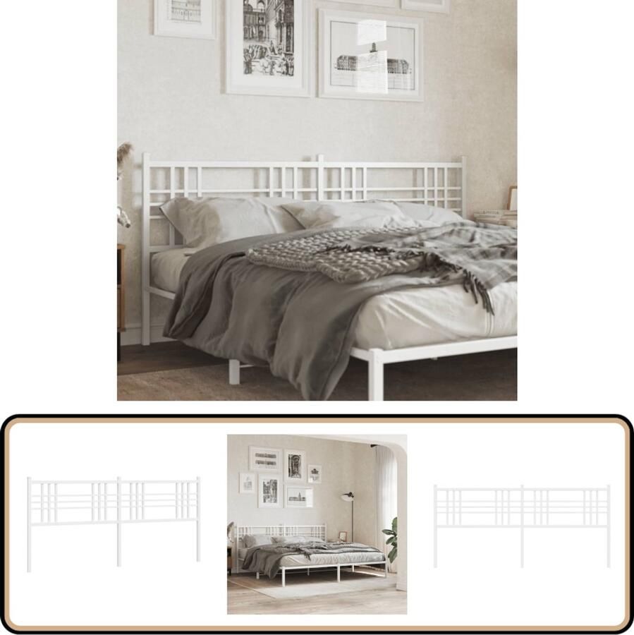 VidaXL Hoofdbord 193 cm Wit Staal Hoofd Bord Hoofdborden Bedding Slaapkamers Staal Wit Modern Klassiek Luxe Comfort Leeshoek Tv Hoek Frame Bed