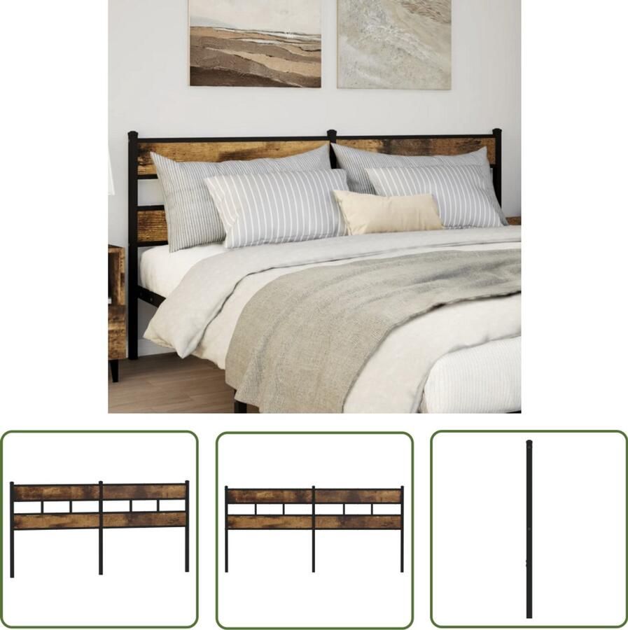VidaXL Hoofdbord 193 cm Zwart en Gerookt Eikenhout Hoofdbord Bedhoofd Slaapcomfort Modern Design Zwarte Kleur