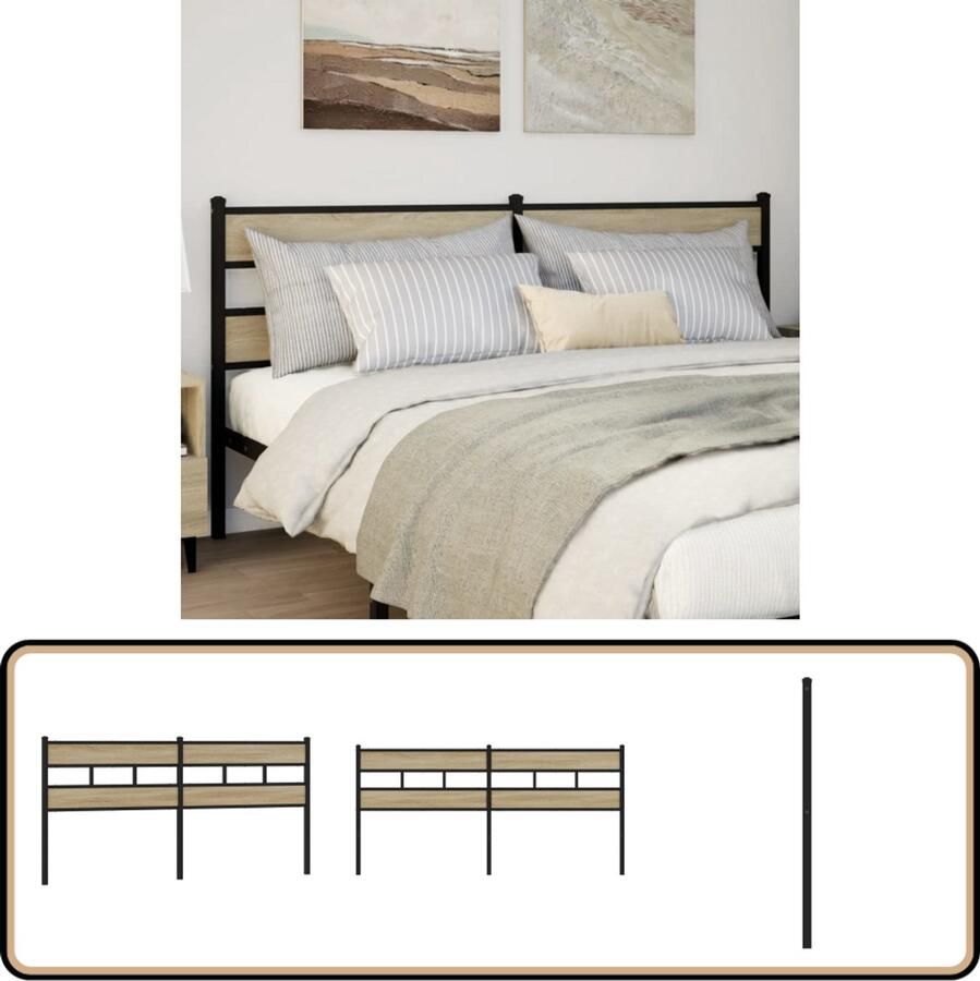 VidaXL Hoofdbord 193 cm Zwart en Sonoma Eiken Hoofdbord Slaapkamerinrichting Houten Hoofdbord Industrieel Design Sonomaneuken Zwarte Metalen Hoofdbord Comfortabel Hoofdbord Luxe Hoofdbord Bedroom Decoratie