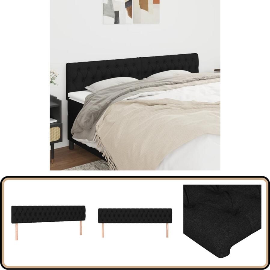 VidaXL Hoofdbord 2 stuks Zwart 90x7x78 88 cm Hoofd Bord Slaapkamers Hoofdkussen Bed Accessoires Zwarte Meubels Stoffen Hoofdborden