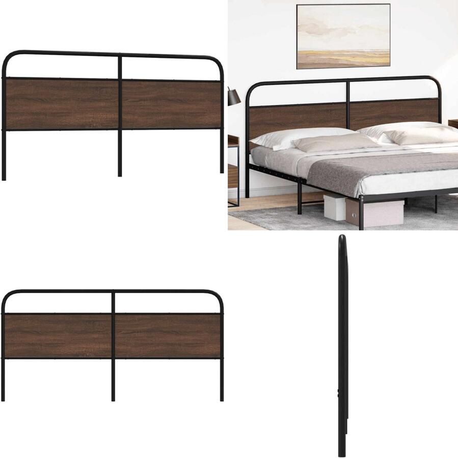 VidaXL Hoofdbord 200 cm bewerkt hout en staal bruin eikenkleurig Bed Hoofdbord Bedhoofdbord Hoofdbord Bed Hoofdeinde Bed