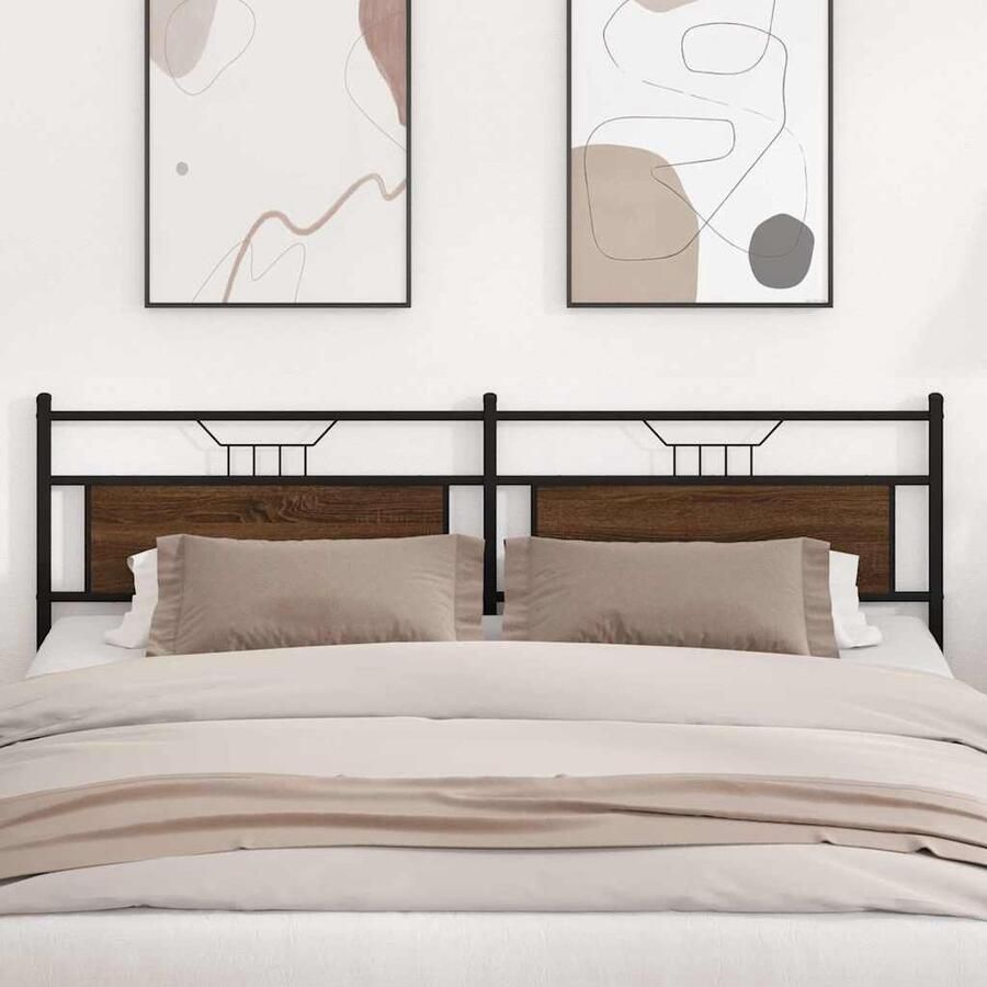 VidaXL Hoofdbord 200 cm bewerkt hout en staal bruin eikenkleurig