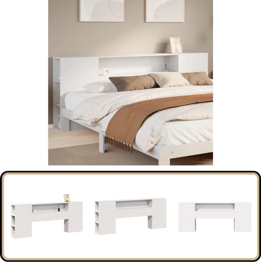 The Living Store Hoofdbord met opbergruimte 200 cm massief grenenhout wit Hoofdbord Houten Hoofdbord Slaapkamervloerisdecoratie Opberghoofdboard Staande Hoofdbord