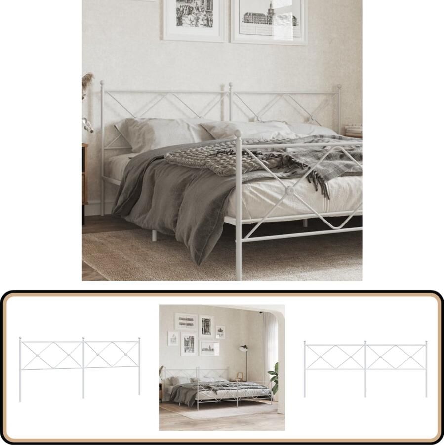 The Living Store Metalen Hoofdbord 206 x 3 x 90.5 cm Robuuste Staalconstructie Hoofd Bord Hoofdborden Beddecoratie Metalen Hoofdbord Wit Hoofdbord