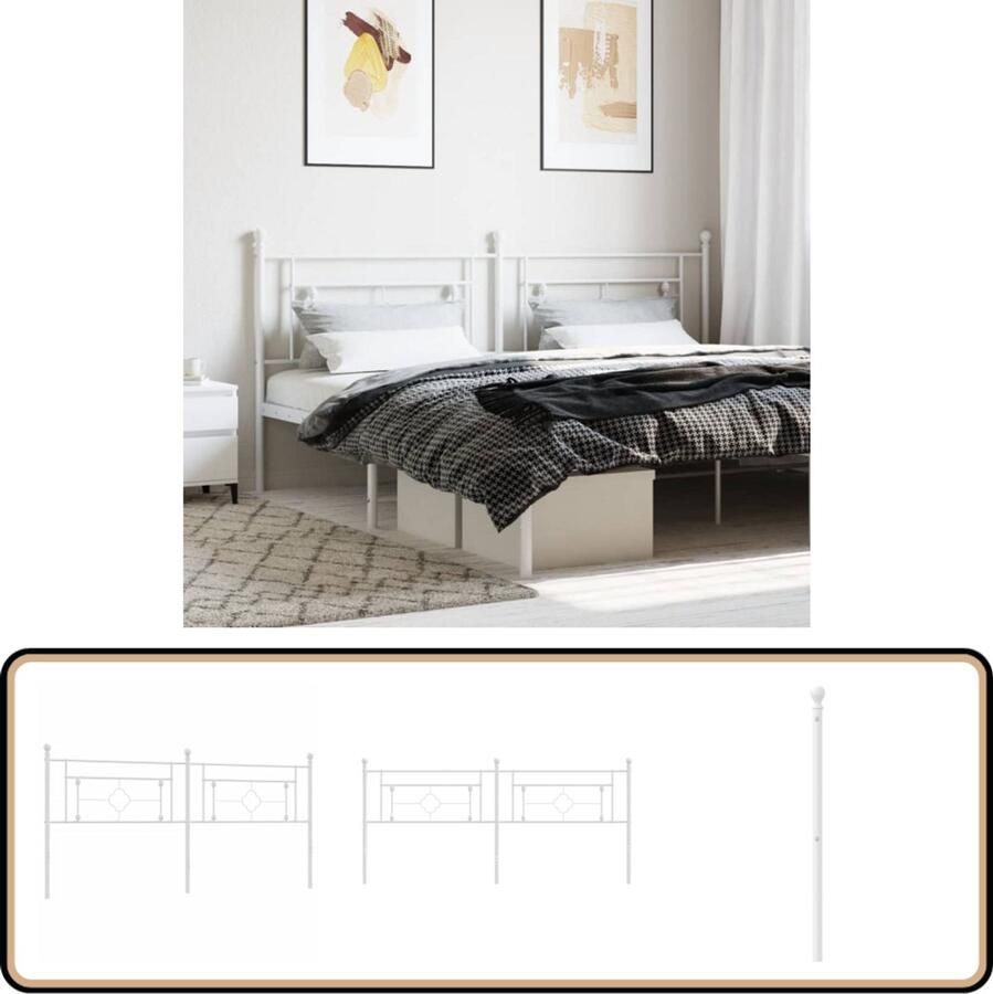 VidaXL Hoofdbord 200 cm Metaal Wit Hoofd Bord Hoofdeinde Bed Frame Staal Wit