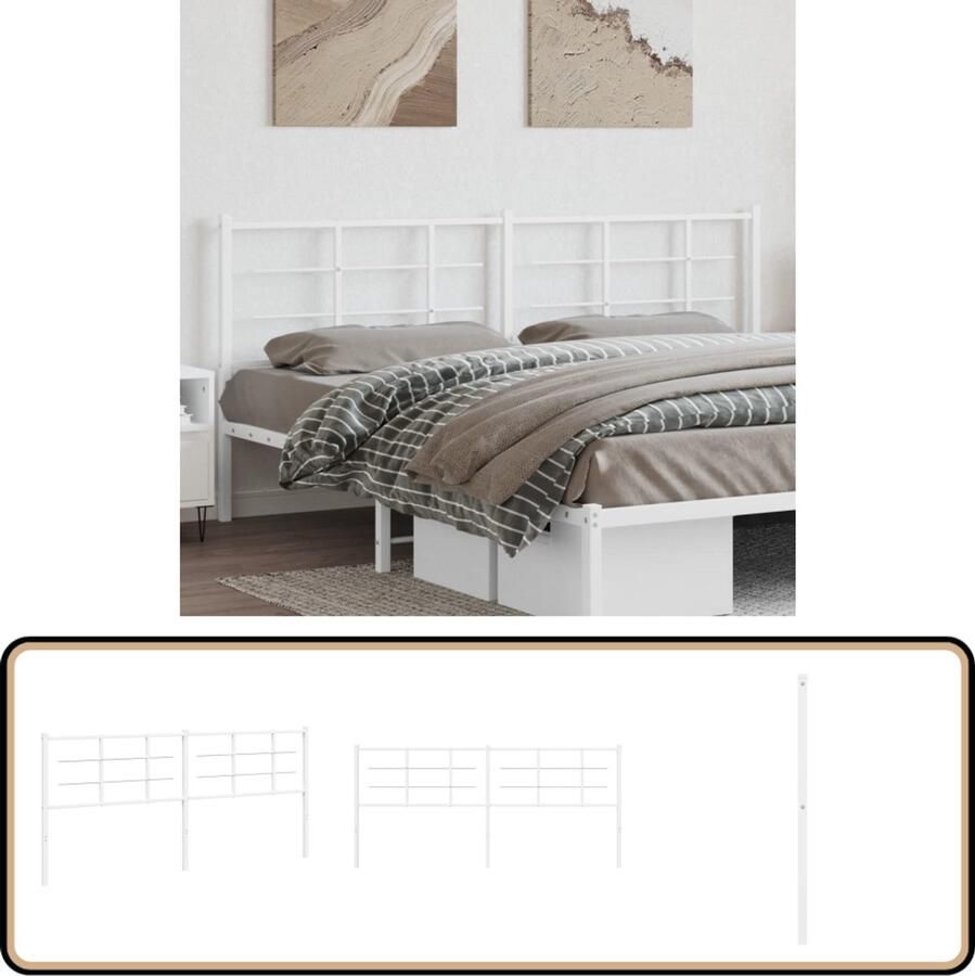 VidaXL Hoofdbord 200 cm Metaal Wit Hoofdbord Hoofdbekleding Beddecoratie Metalen Hoofdbord Wit Hoofdbord