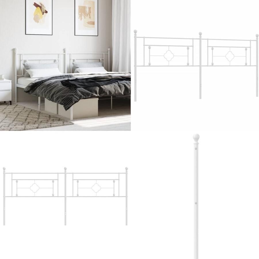 VidaXL Hoofdbord 200 cm metaal wit Hoofdeinde Hoofdeinden Hoofdeinde Bedhoofdeinde