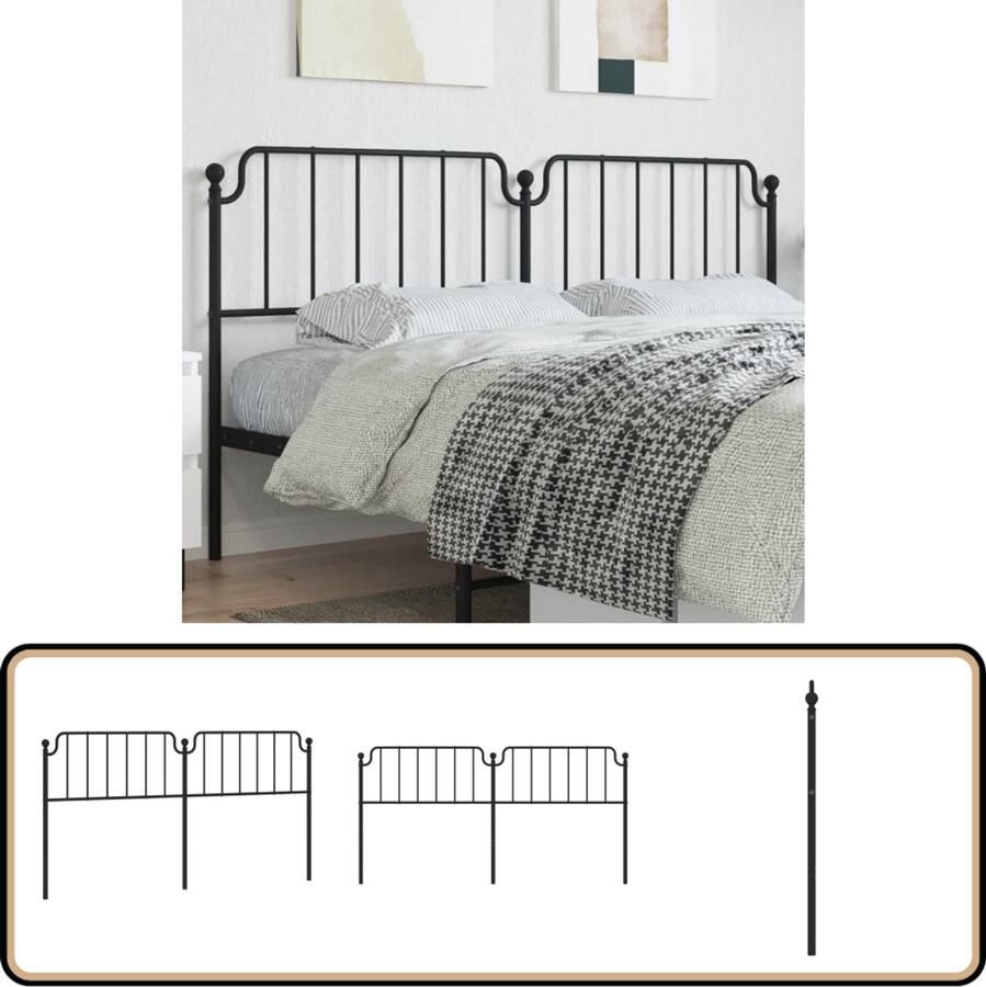 VidaXL Hoofdbord 200 cm Metaal Zwart Hoofdbord Beddecoratie Hoofdbekleding Metalen Hoofdbord Zwarte Hoofdbord