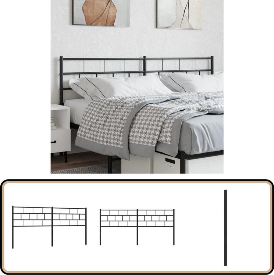 VidaXL Hoofdbord 200 cm metaal zwart - Foto 4