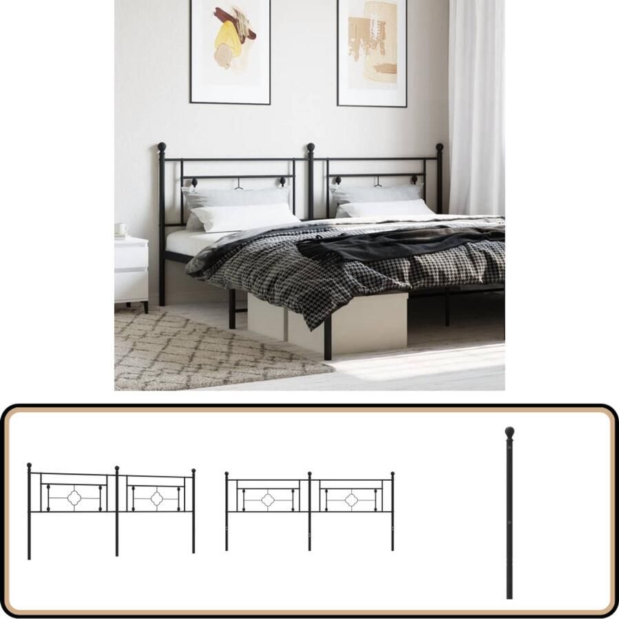 VidaXL Hoofdbord 200 cm metaal zwart - Foto 2