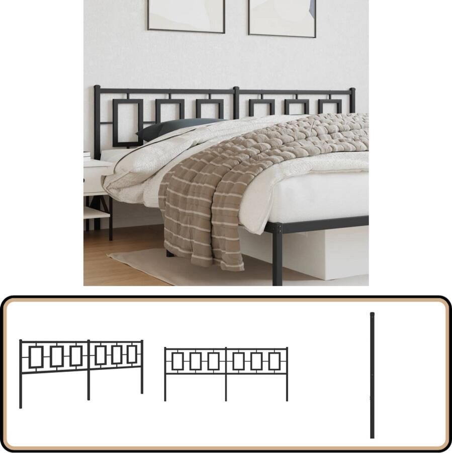 VidaXL Hoofdbord 200 cm Metaal Zwart Hoofdbord Hoofdbekleding Beddecoratie Metalen Hoofdbord Zwart Hoofdbord