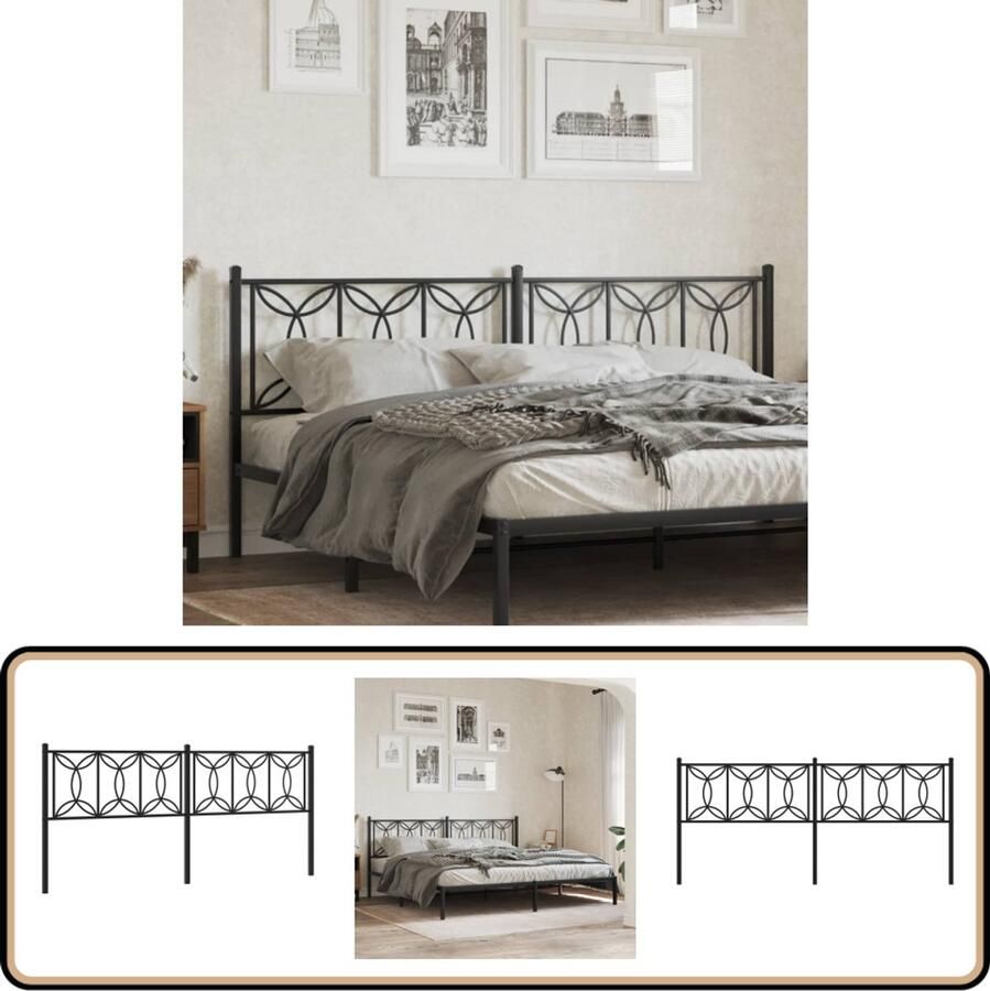 VidaXL Hoofdbord 200 cm Metaal Zwart Hoofdbord Hoofdbekleding Beddecoratie Metalen Hoofdbord Zwarte Hoofdbord