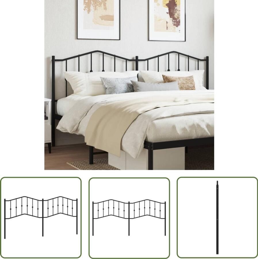 VidaXL Hoofdbord 200 cm metaal zwart Hoofdbord Hoofdbekleding Beddecoratie Staal Zwart Industrieel Minimalistisch Klassiek Luxe Comfortabel Leeshoek Tv Hoek Bedroom Decor Slaapkamerinrichting