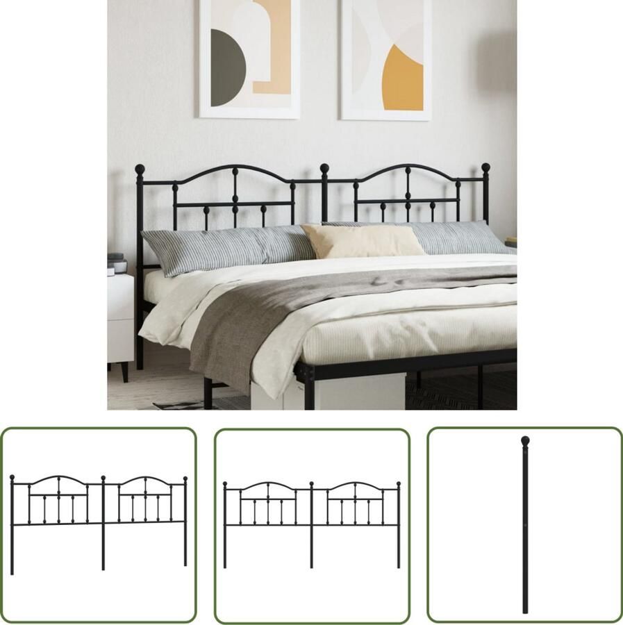VidaXL Hoofdbord 200 cm Metaal Zwart Hoofdbord Hoofdbekleding Metalen Hoofdbord Zwart Hoofdbord Beddecoratie Slaapkamer Decoratie Comfortabel Hoofdbord