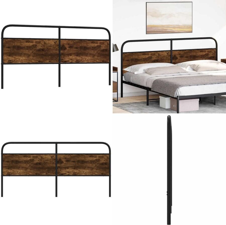 VidaXL Hoofdbord 200 cm staal en bewerkt hout gerookt eikenkleurig Bed Hoofdbord Bedhoofdbord Hoofdbord Bed Hoofdeinde Bed