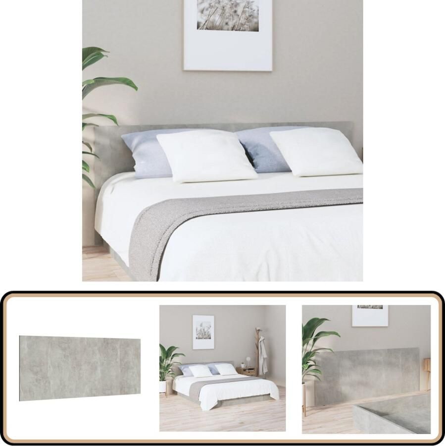 VidaXL Hoofdbord 200x1 5x80 cm Bewerkt hout Betongrijs Hoofd Bord Hoofdeinde Beton Grijs Houten Hoofdbord Klassieke Stijl Kamer Decoratie Slaapkamers Bed Accessoires