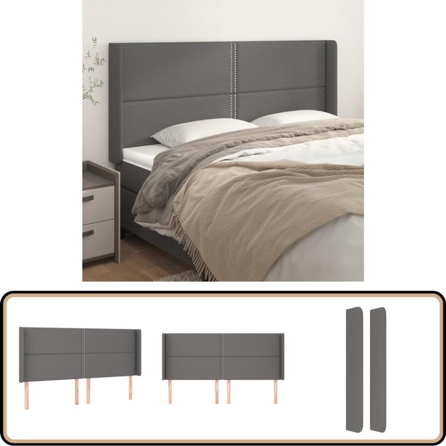 VidaXL Hoofdbord 203x16x118 cm Kunstleer Grijs Klassieke Hoofdbord Grijs Kunstleder Hoofdbord Met Oren Bedhoofd Beddecoratie Slaapkamers