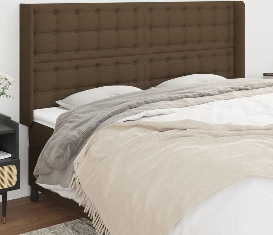 VidaXL Hoofdbord 203x16x118 128 cm Donkerbruin Stof Hoofd Bord Bedsteun Hoofdkussen Klassiek Hoofdbord Donkere Kleuren Stoffen Hoofdborden Slaap Accessoires - Foto 2
