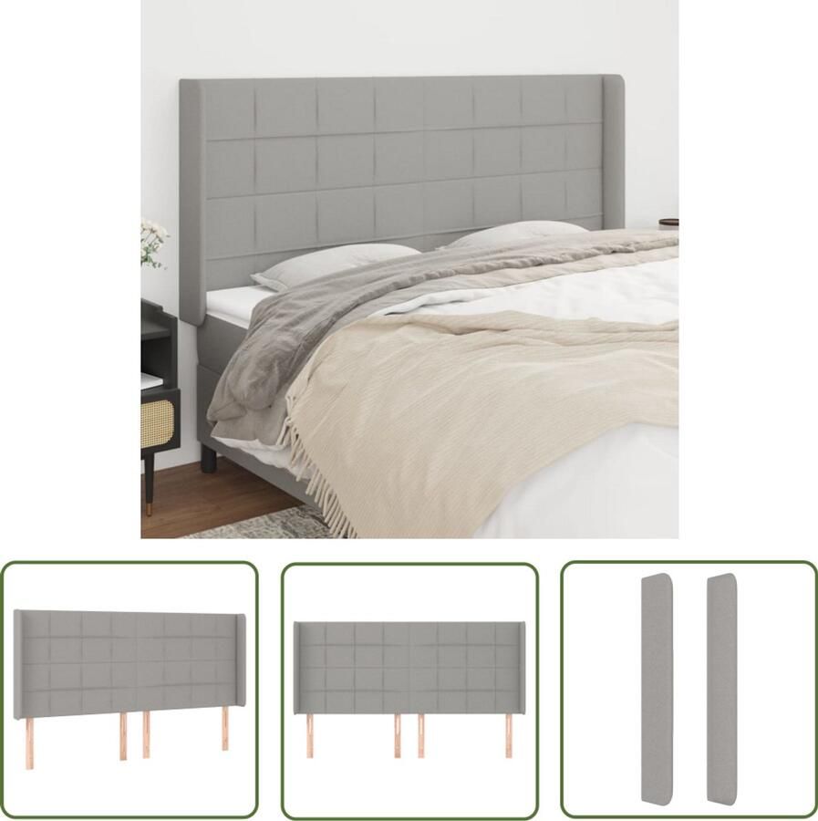 VidaXL Hoofdbord 203x16x118 128 cm Lichtgrijs Hoofd Bord Hoofdeinde Beddecoratie Slaapkamers Stoffen Hoofdbord Grijs Hoofdbord