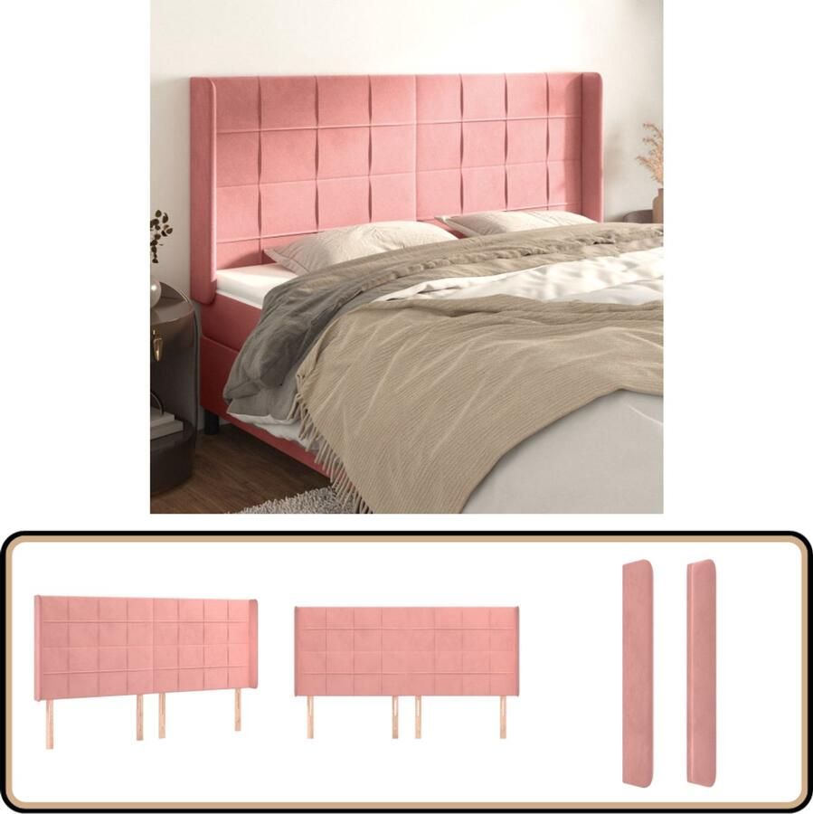 The Living Store Hoofdbord Bedombouw 203 x 16 x 118 128 cm Zacht fluweel Hoofd Bord Hoofdkussen Beddecoratie Fluweel Roze