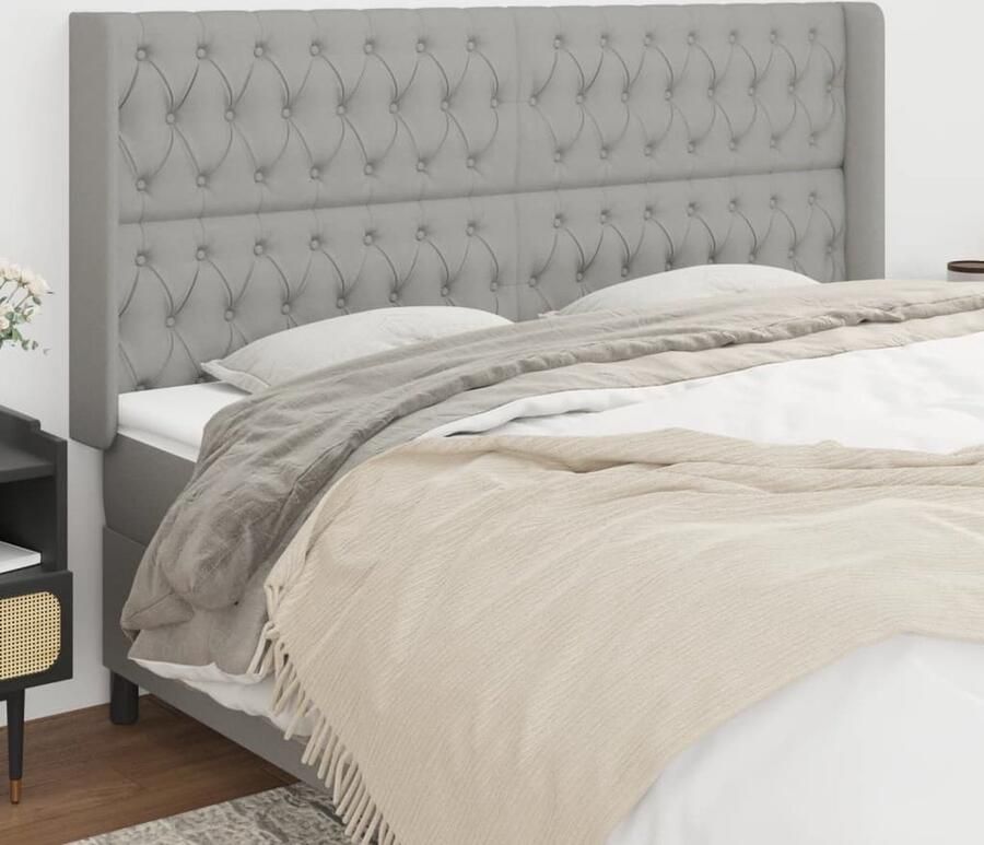 VidaXL Hoofdbord 203x16x128 cm Stof Lichtgrijs Hoofd Bord Hoofdkussen Beddecoratie Klassiek Hoofdbord Stoffen Hoofdbord Grijs Hoofdbord Bed Accessoires - Foto 2