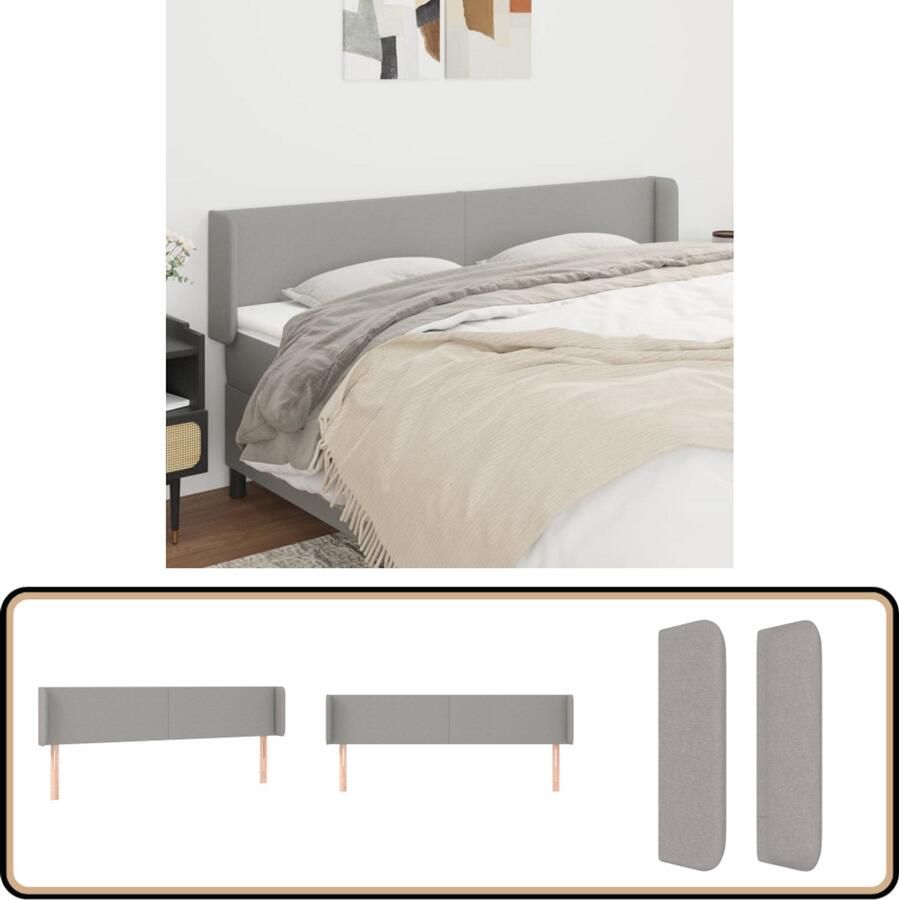 VidaXL Hoofdbord met randen 163x16x78 88 cm Lichtgrijs Hoofd Bord Hoofdkussen Stoffen Headboard Grijs Headboard Bed Decoratie Bedroom Furniture Slaapkamers Luxe Bed Comfy Bed