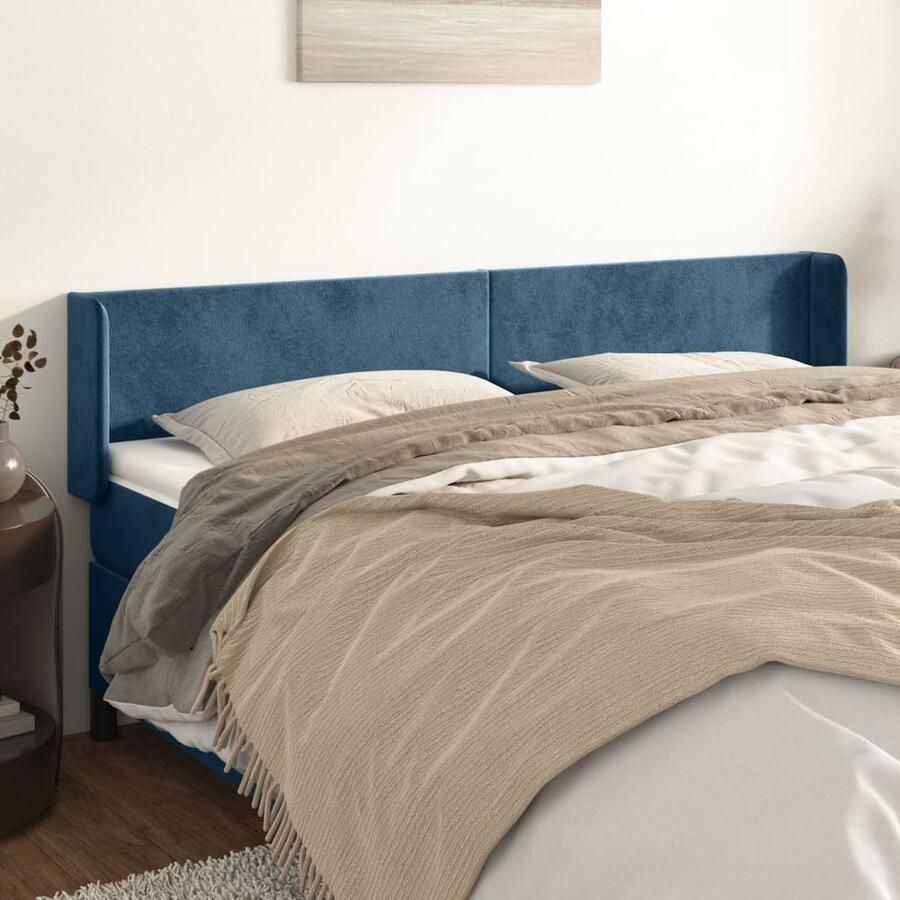 VidaXL Hoofdbord 203x16x78 88 cm Fluweel Donkerblauw Hoofdboard Hoofdkussen Beddecoratie Velvet Blauw Tweepersoonsbed King Size Bed Stapelmatras Boxspring - Foto 3