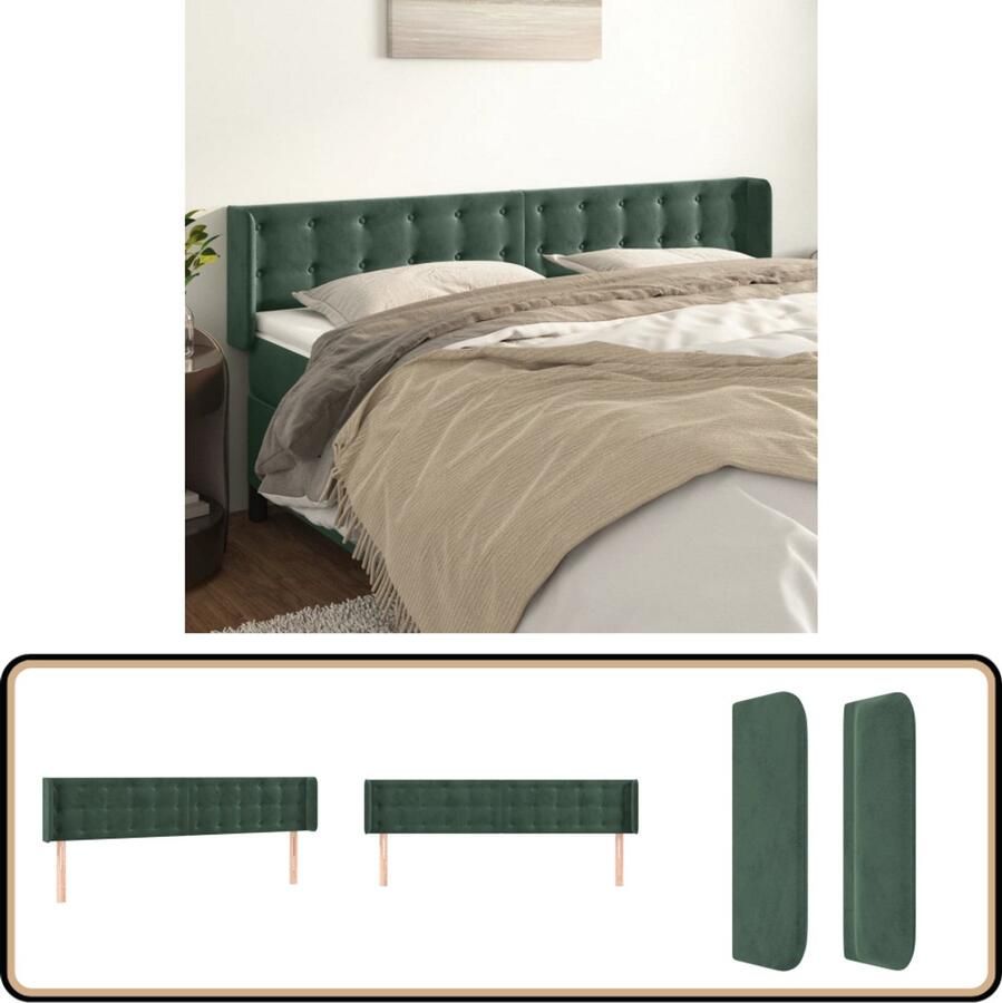 VidaXL Hoofdbord 203x16x78 88 cm Fluweel Donkergroen Hoofd Bord Hoofdbord Velvet Groen Beddecoratie