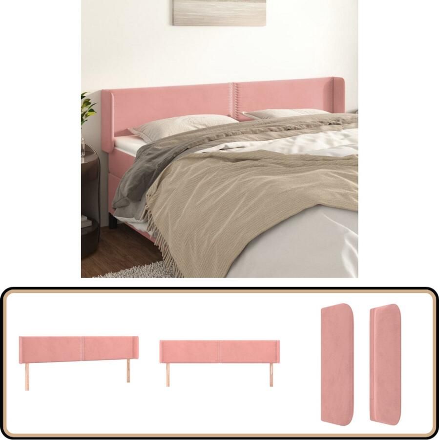 VidaXL Hoofdbord 203x16x78 88 cm Fluweel Roze Hoofd Bord Hoofdkussen Beddecoratie Slaap Accessoires Roze Meubilair Velvet Meubel