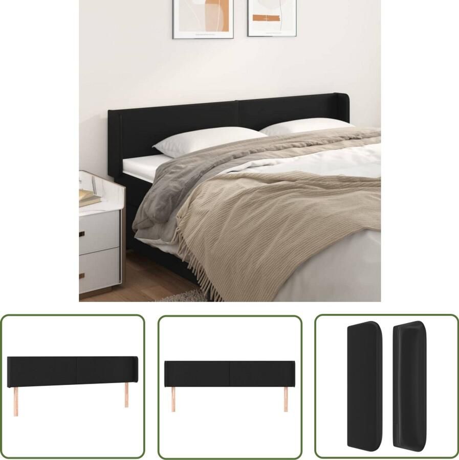VidaXL Hoofdbord 203x16x78 88 cm Kunstleer Zwart Hoofd Bord Hoofdkussen Beddecoratie Slaap Accessoires Zwarte Kamer Modern Interieur Comfortabel Bed Leeshoek