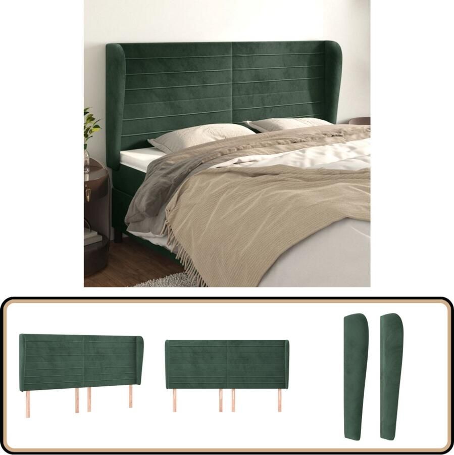 VidaXL Hoofdbord 203x23x118 128 cm Fluweel Groen Hoofd Bord Bed Accessoires Hoofdeinde Velvet Groen