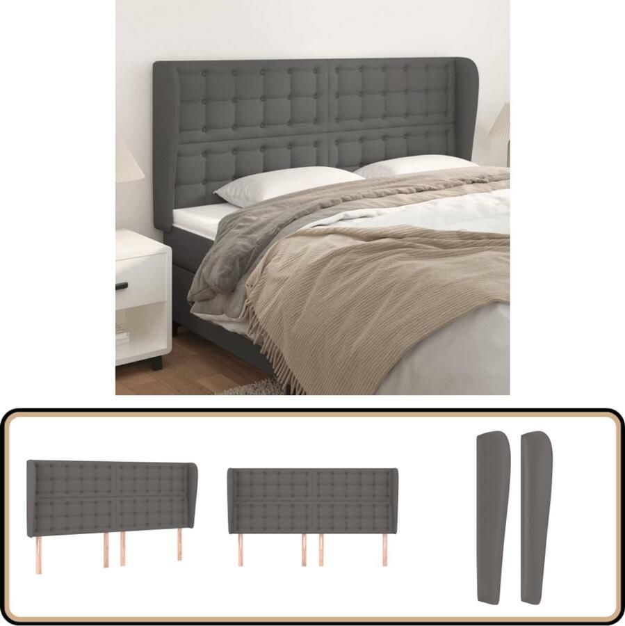 VidaXL Hoofdbord 203x23x118 128 cm Kunstleer Grijs Hoofdboard Hoofdkussen Beddecoratie Slaapkamers Sierkussens Lounge Meubels Modern Minimalistisch Grijs