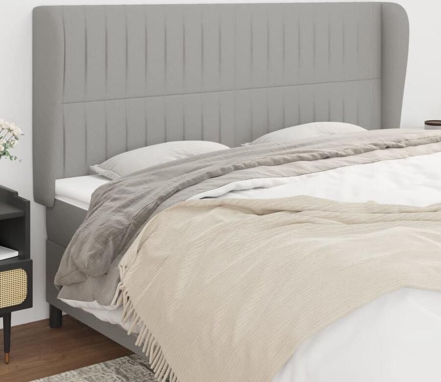 VidaXL Hoofdbord 203x23x118 128 cm Lichtgrijs Stof Hoofd Bord Hoofdkussen Bed Accessoires Slaap Kamer Grijs Stoffen Hoofdbord - Foto 2
