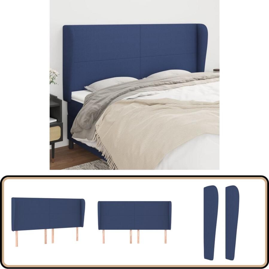 VidaXL Hoofdbord 203x23x118 128 cm Stof Blauw Hoofd Bord Hoofdeinde Beddecoratie Slaap Accessoires Blauwe Kamer