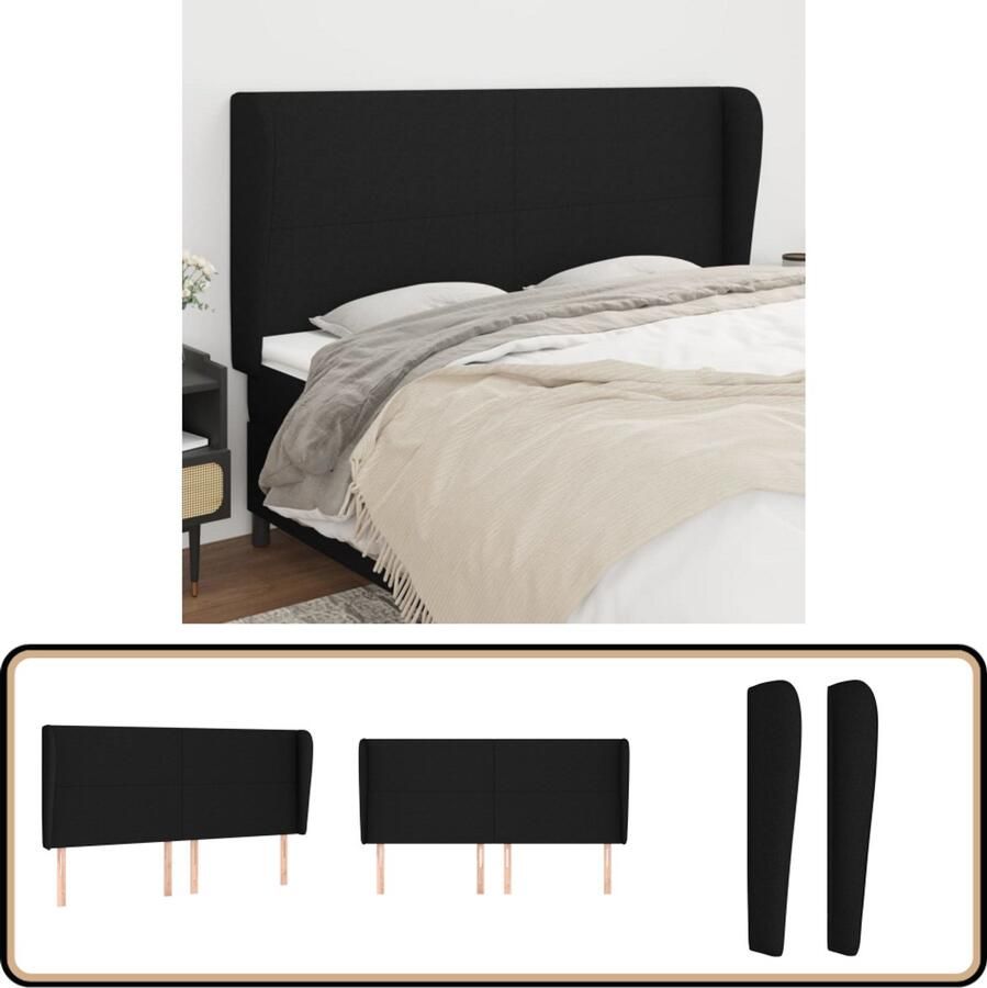 VidaXL Hoofdbord 203x23x118 128 cm Stof Zwart Hoofd Bord Hoofdeinde Beddecoratie Slaap Accessoires Zwarte Hoofdbord Textiel Hoofdbord Comfortabel Hoofdbord