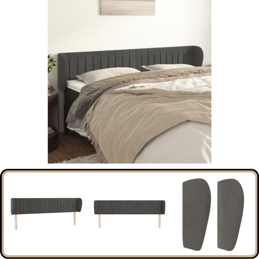 VidaXL Hoofdbord 203x23x78 88 cm Fluweel Donkergrijs Hoofd Bord Hoofdkussen Beddecoratie Velvet Grijs