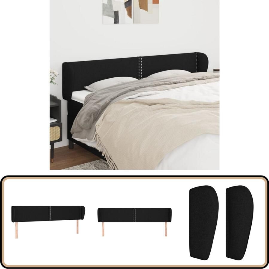VidaXL Hoofdbord met randen 163x23x78 88 cm Zwart Hoofd Bord Hoofdkussen Beddengoed Slaap Accessoires Kamer Decoratie Zwarte Meubels Stoffen Meubels