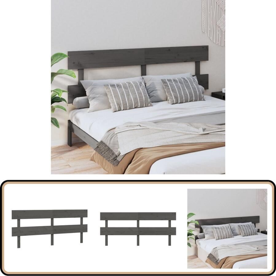 VidaXL Hoofdbord 204x3x81 cm Massief Grenenhout Grijs Houten Hoofdbord Hoofdkussen Griezelig Hoofdbord Modern Hoofdbord Slaapkamervloeren
