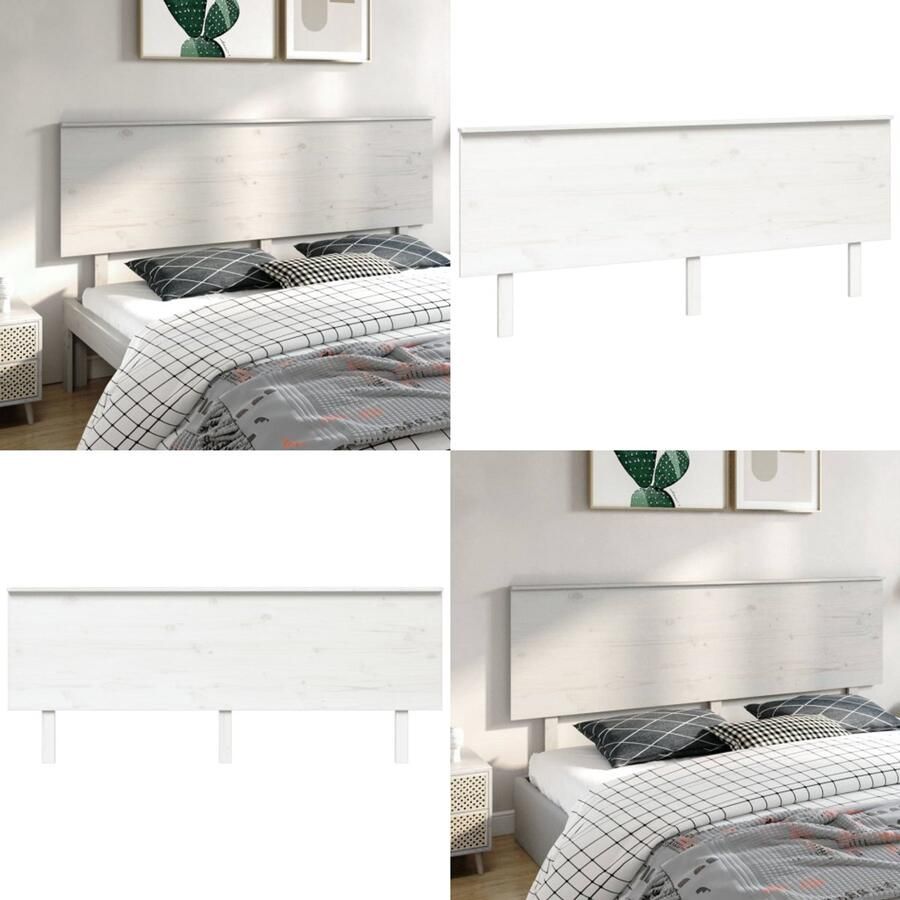 VidaXL Hoofdbord 204x6x82-5 cm massief grenenhout wit Hoofdbord Hoofdborden Hoofdeinde Houten Hoofdbord