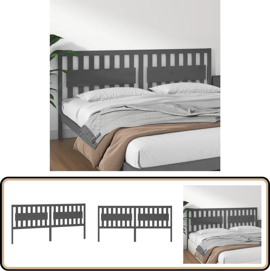 VidaXL Hoofdbord 205 5x4x100 cm Massief Grenenhout Grijs Houten Hoofdbord Grijs Rustic Interieur Houten Meubels Bedroom Decor King Size Hoofdbord