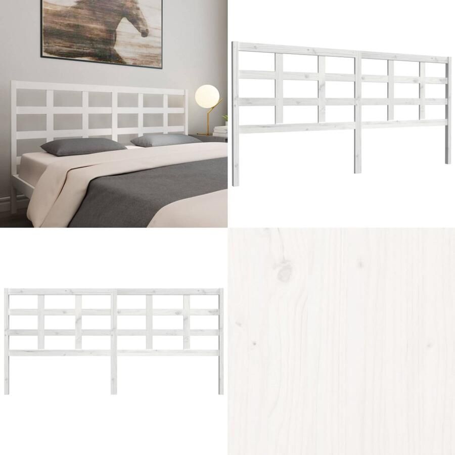 VidaXL Hoofdbord 205 5x4x100 cm massief grenenhout wit Hoofdbord Hoofdborden Hoofdeinde Houten Hoofdbord