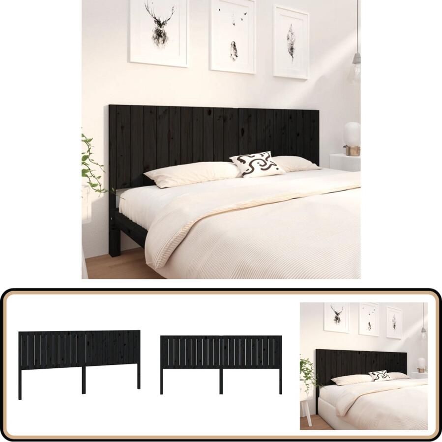 VidaXL Hoofdbord 205 5x4x100 cm Massief Grenenhout Zwart Hoofdboard Hoofdenbord Houten Hoofdbord Rustic Interieur Slaapkamersdecoratie