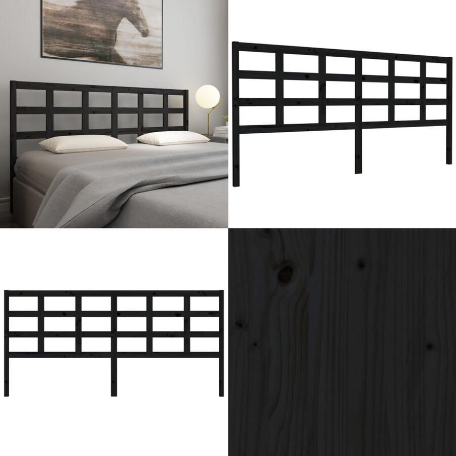 VidaXL Hoofdbord 205 5x4x100 cm massief grenenhout zwart Hoofdbord Hoofdborden Hoofdeinde Houten Hoofdbord