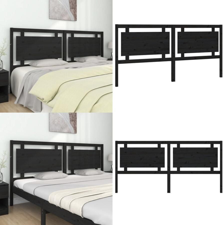 VidaXL Hoofdbord 205 5x4x100 cm massief grenenhout zwart Hoofdbord Hoofdborden Hoofdeinde Houten Hoofdbord