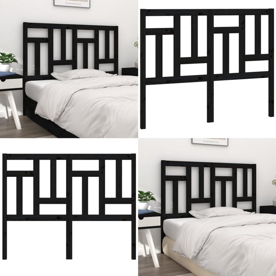 VidaXL Hoofdbord 205-5x4x100 cm massief grenenhout zwart Hoofdbord Hoofdborden Hoofdeinde Houten Hoofdbord - Foto 2