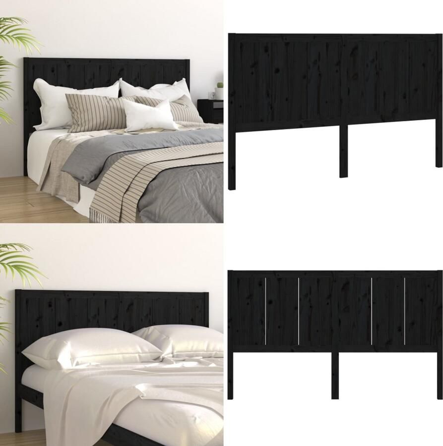 VidaXL Hoofdbord 205-5x4x100 cm massief grenenhout zwart Hoofdbord Hoofdborden Hoofdeinde Houten Hoofdbord - Foto 3