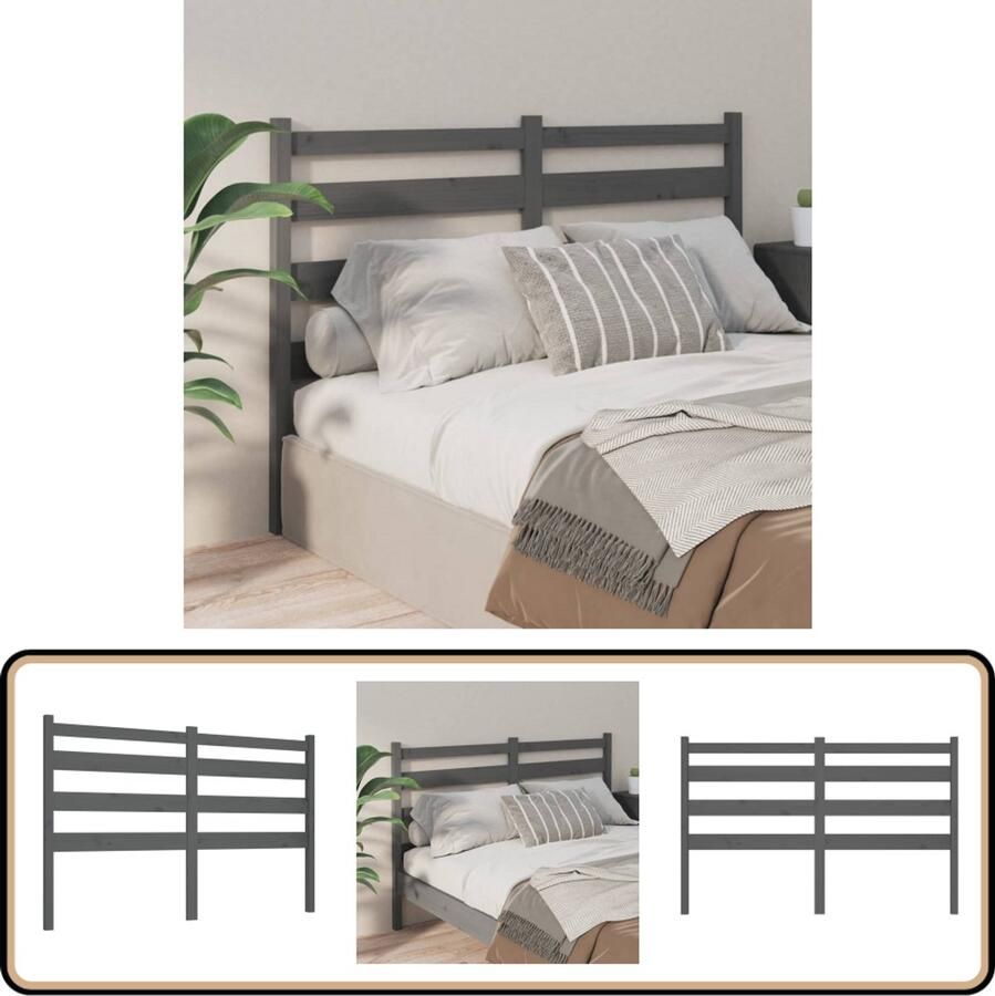 VidaXL Hoofdbord 206x100 cm Massief Grenenhout Grijs Hoofd Bord Hoofdeinde Houten Hoofdbord Bed Frame Slaapkamers